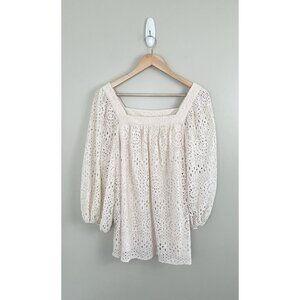 LC Lauren Conrad Women’s 0X Lace Top Flowy Boho Ivory‎ Square Neck Lined